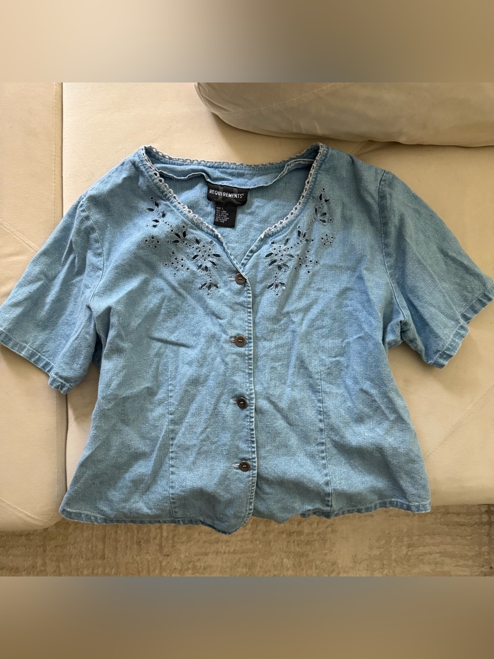 Requirements Light denim Eyelet Button-Front Women's Top